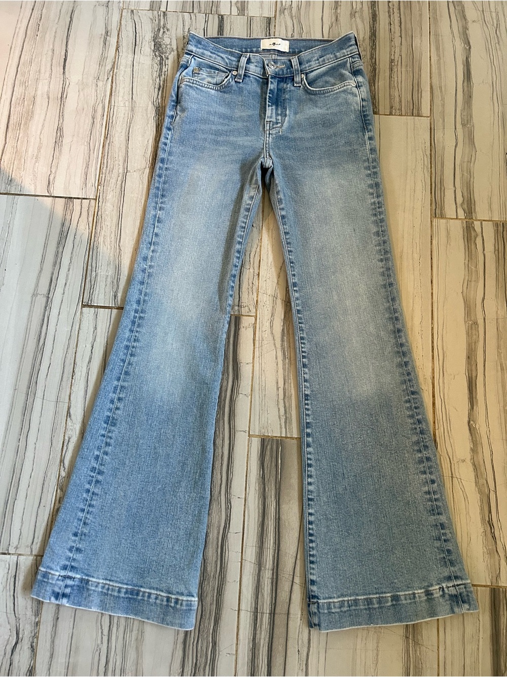 7 For All Mankind DOJO Tailorless Light Blue Flare Trouser Jeans